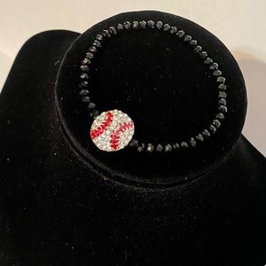 Small Black Beaded Bracelet w/Baseball Charm